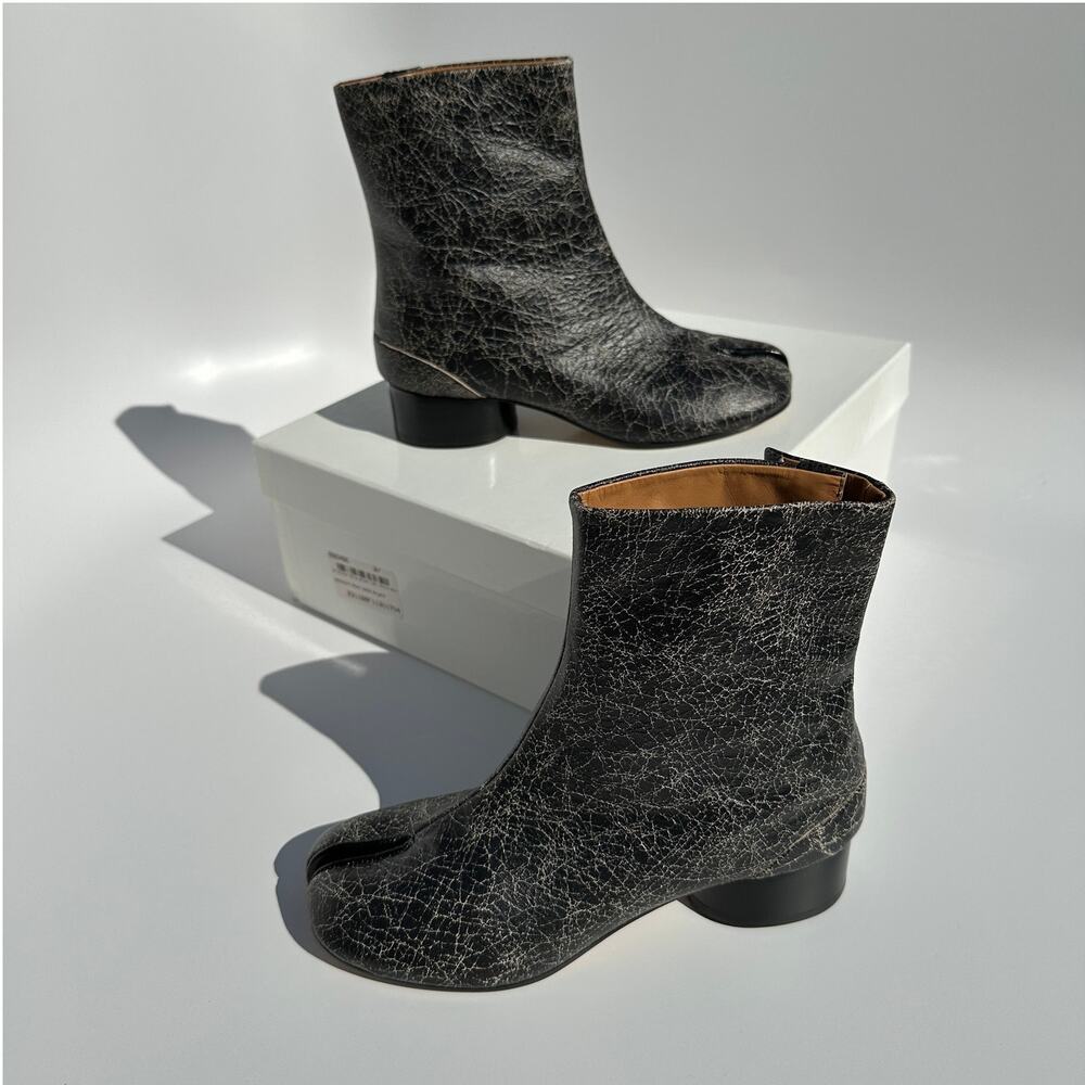 Maison Martin Margiela Tabi Ankle Boots Black Crinkle Leather 3cm 1.1" Heel S 37